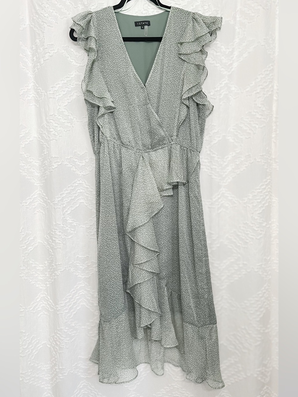 1.STATE Sage Green Ruffle Wrap Dress